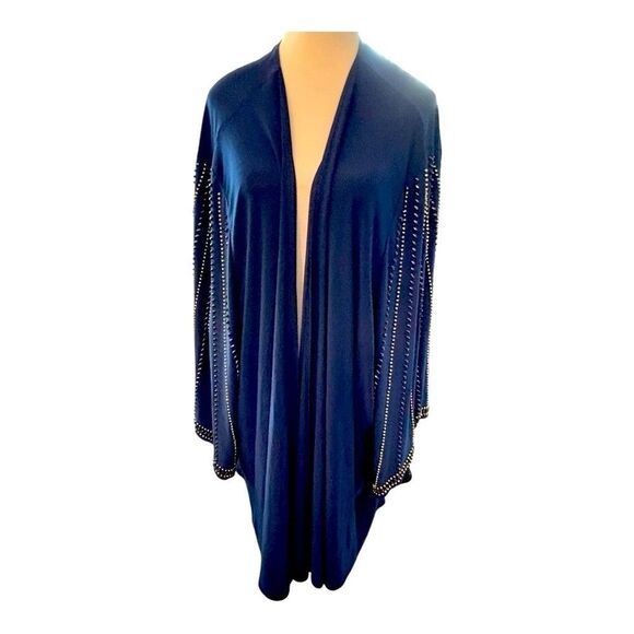 Catherines Fancy Navy Blue Jacket with Rhinestone Sleeves - Picture 3 of 7